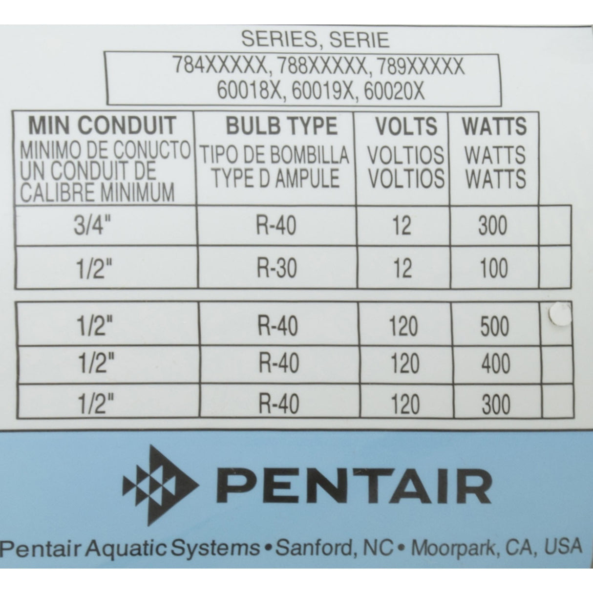Light, Pentair AmerLite, Halogen, 115v, 500W, 50ft Cord, SS : 78458100