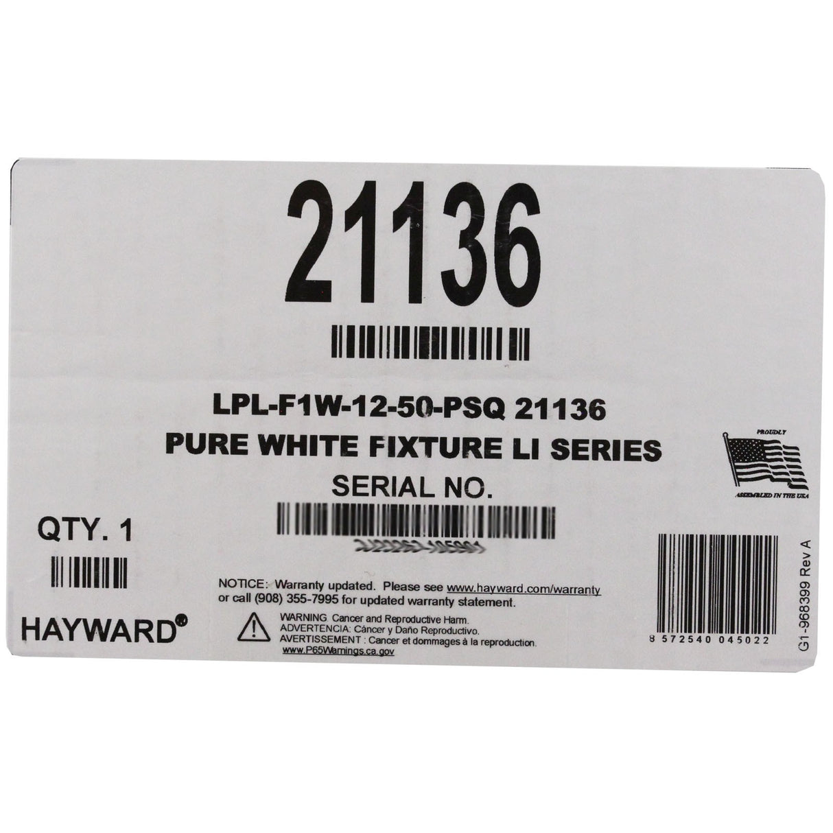 Pool Light, PureWhite LED, 12V, 39W, 50ft, 300W Equivalent, SQ : LPL-F1W-12-50-PSQ