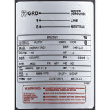 Motor, Century, 1.0 Horsepower, 115v, 1 Speed, 48 Frame : BN25V1