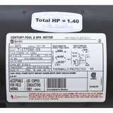 Motor, Century, 1.0hp, 230v, 2-Spd, 56Jfr, C-Face Thd : B2975