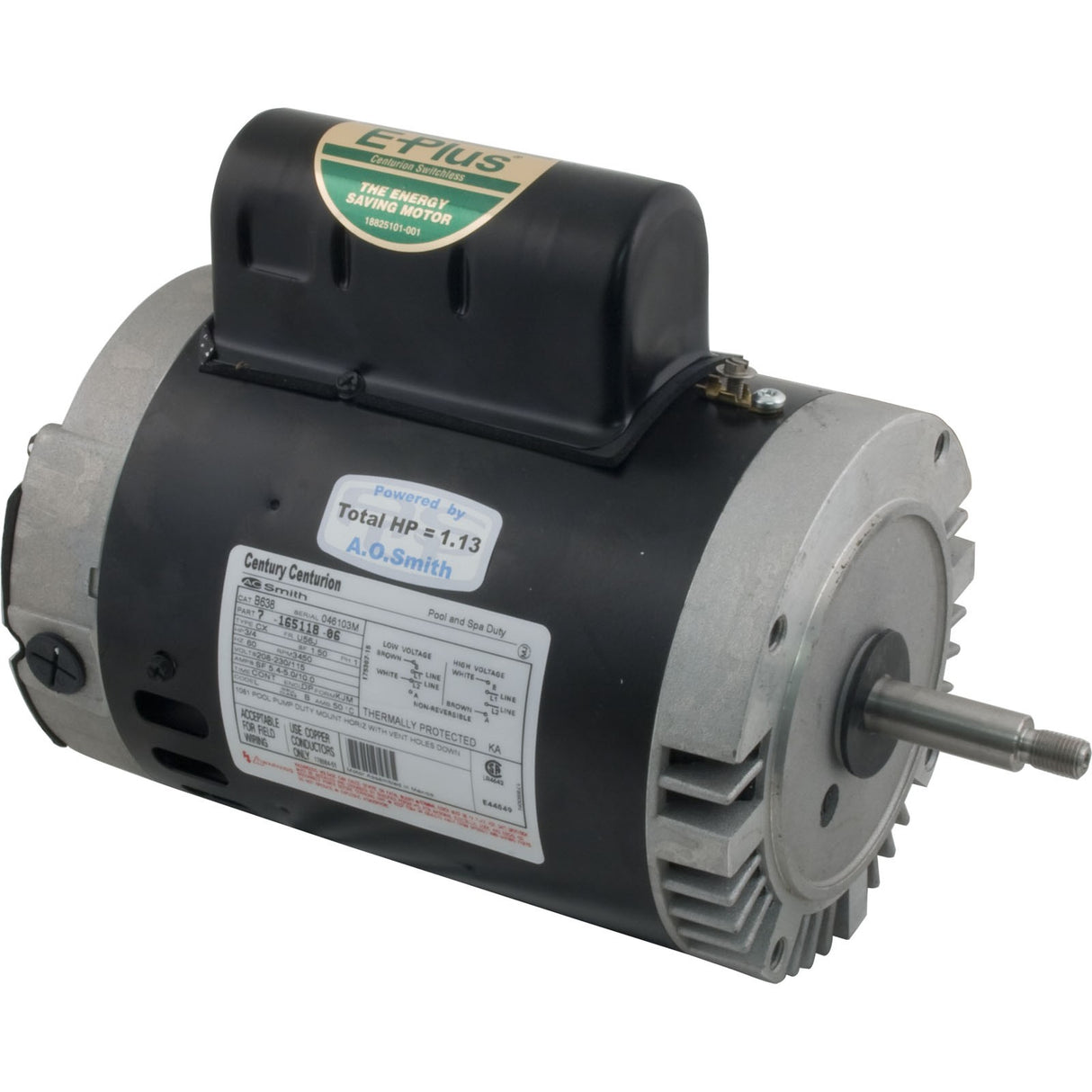 Motor, Century, 0.75hp, 115v/230v, 1-Spd, 56Jfr, C-Face Thd, EE : B638