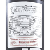 Motor, Century, 1.0hp, 115v/230v, 1-Spd, 56Cfr, C-Face Key : CK1102