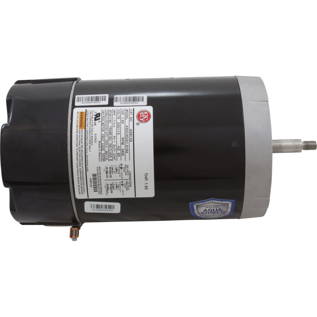 Motor, US Motor, 1.0 Horsepower, Threaded, Fullrate, 115/230 : ASB128