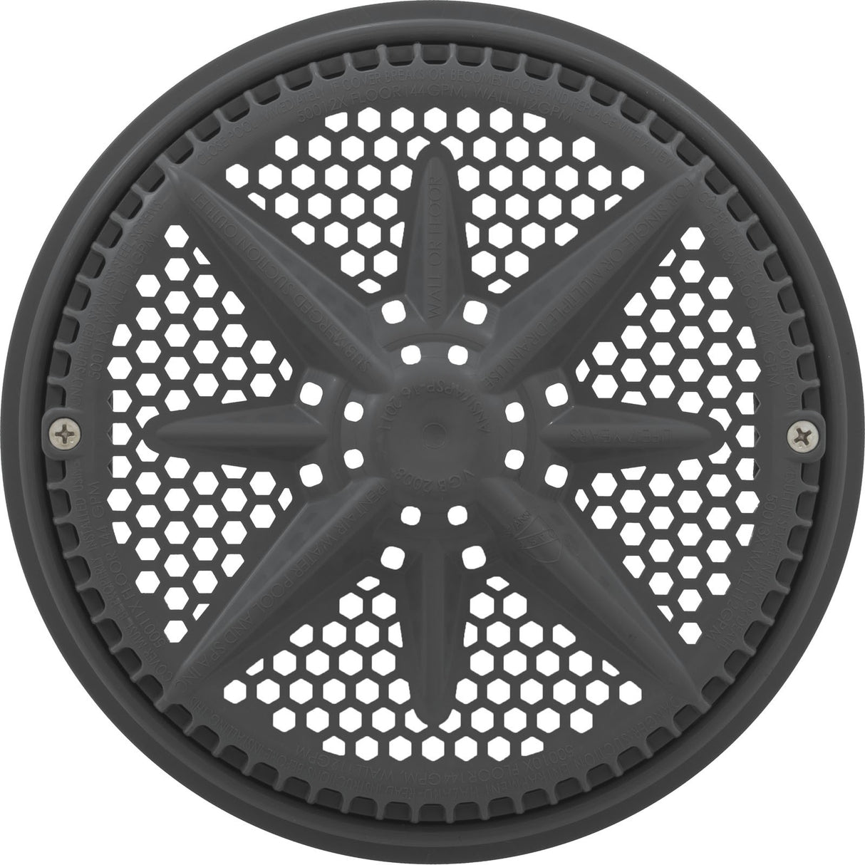 Main Drain Grate, PentairStarGuard, 8", 112gpm, Dark Gry, Lg Ring : 500101