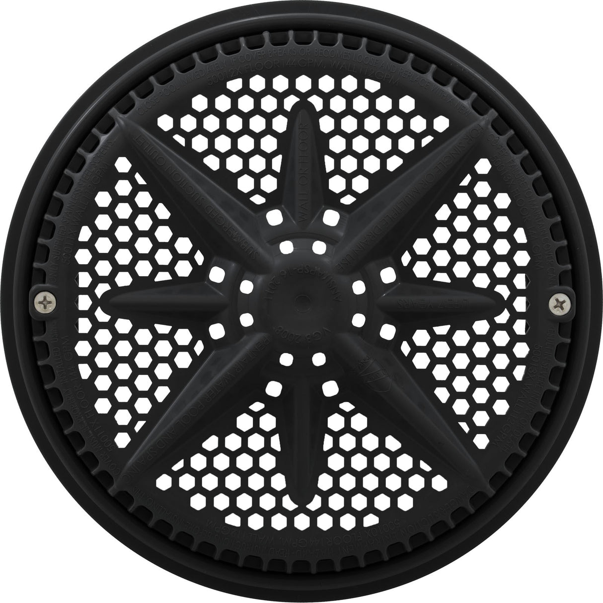 Main Drain Grate, PentairStarGuard, 8", 112gpm, Black, Long Ring : 500100