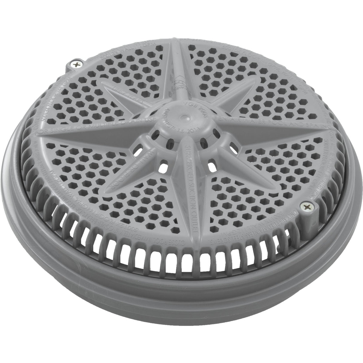 Main Drain Grate, Pent StarGuard, 8", 112gpm, Gray, qty 2, Lg Ring : 500143
