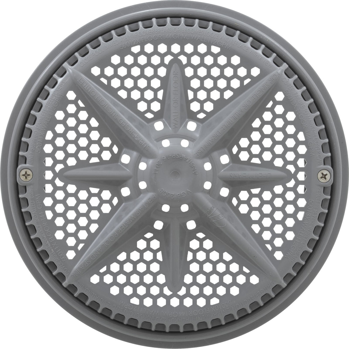 Main Drain Grate, Pent StarGuard, 8", 112gpm, Gray, qty 2, Lg Ring : 500143