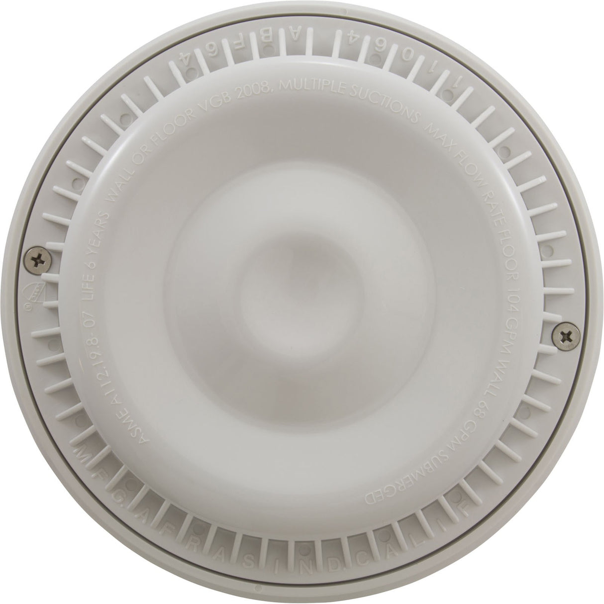 Main Drain Grate, Afras, Anti Vortex, 7-3/4"dia, Wht, w/Ring&Scrw : 10064W