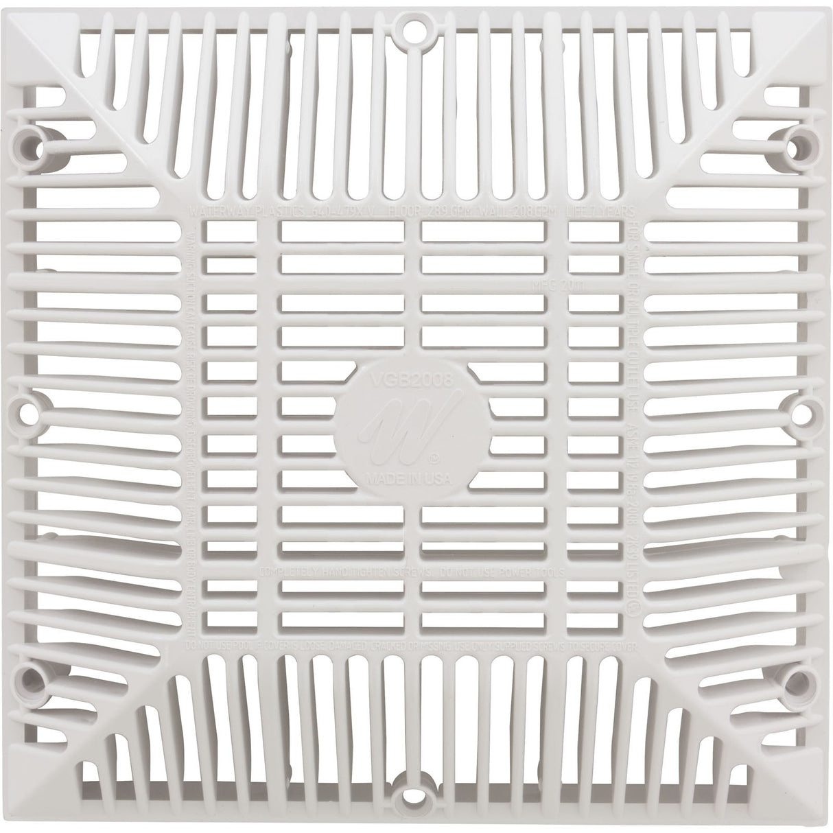 Main Drain Grate, Waterway 9" x 9" Square, White : 642-4790 V