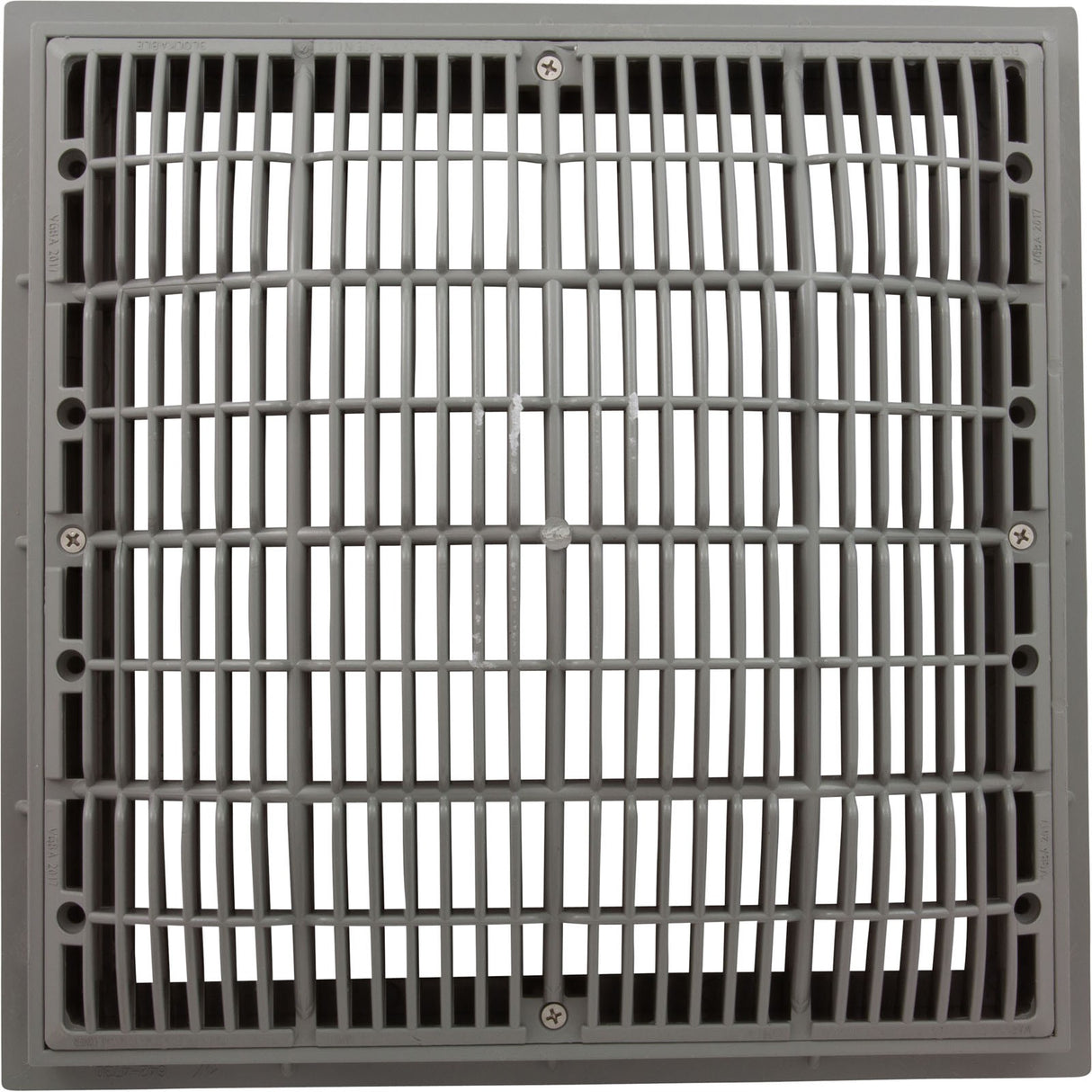 Main Drain Grate, Waterway, 12" x 12" Square, w/Frame, Gray : 640-4727 V
