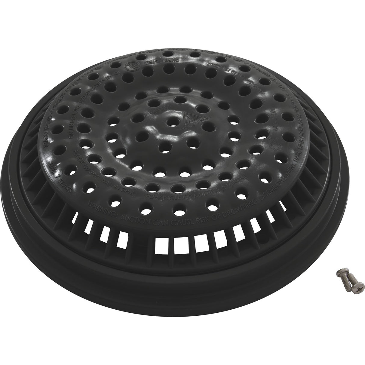 Main Drain Grate, WW Anti Vortex, 8" Rnd, w/Collar, Black : 640-2311 V