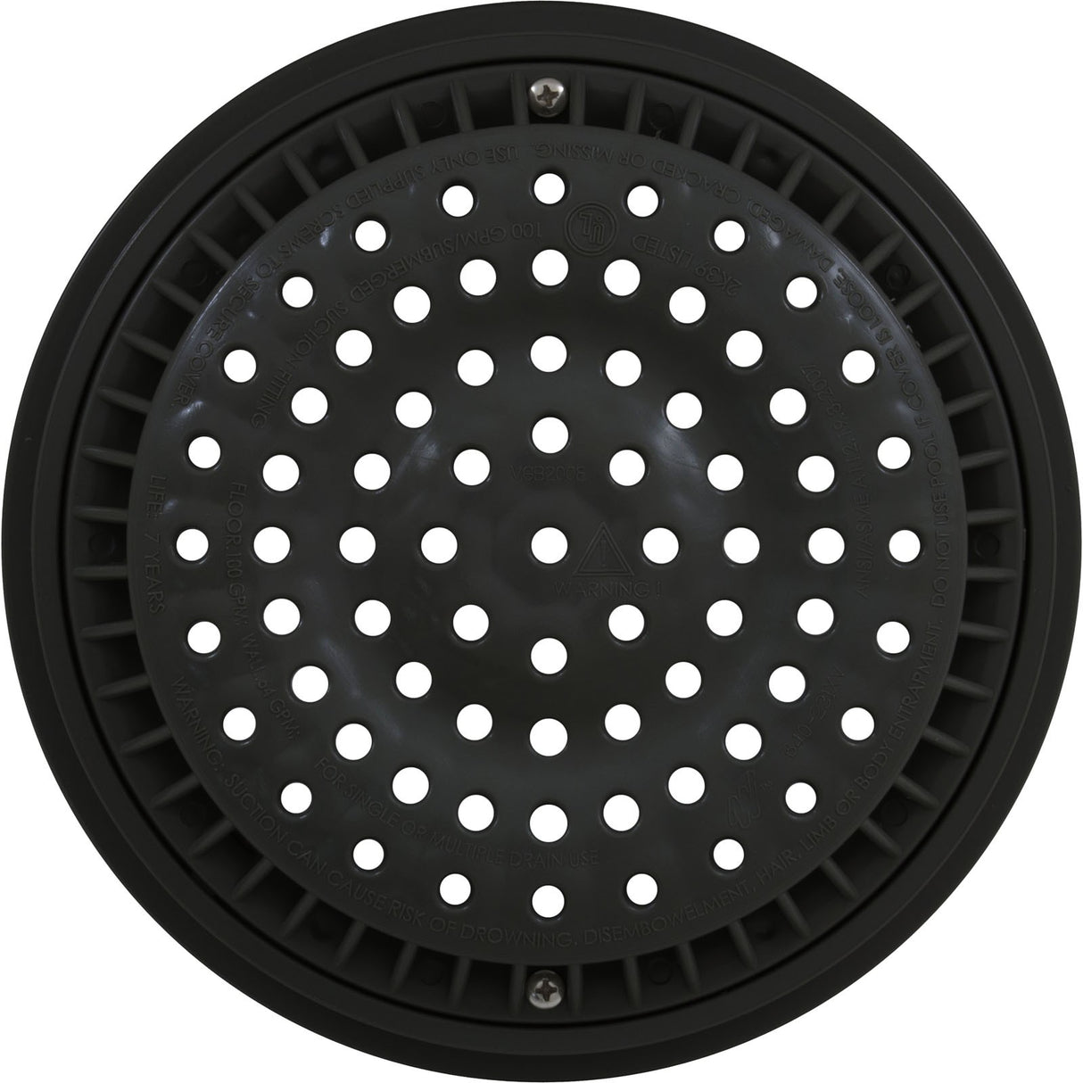 Main Drain Grate, WW Anti Vortex, 8" Rnd, w/Collar, Black : 640-2311 V