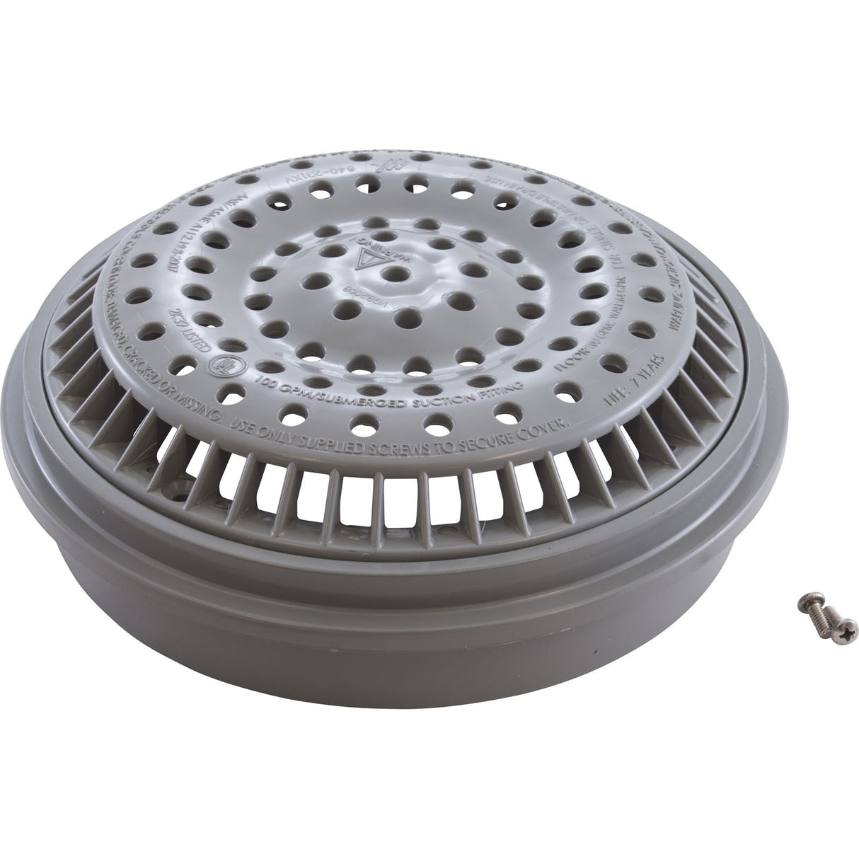 Main Drain Grate, WW Anti Vortex, 8" Rnd, w/Long Collar, Gry : 640-2347 V