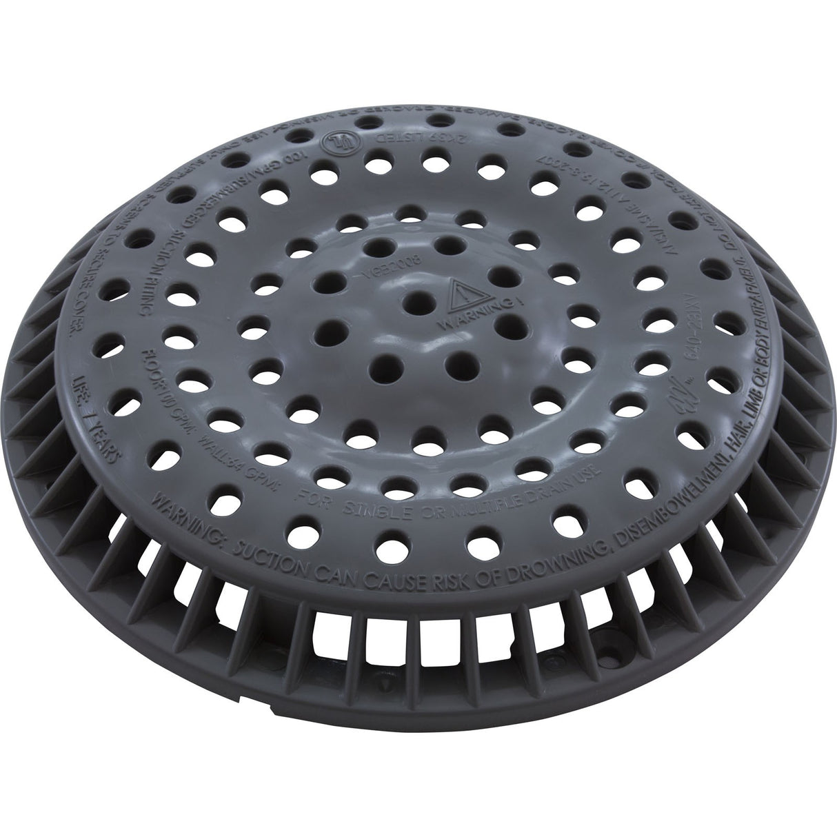 Main Drain Grate, Waterway Anti Vortex, 8" Round, Gray : 642-2157 V