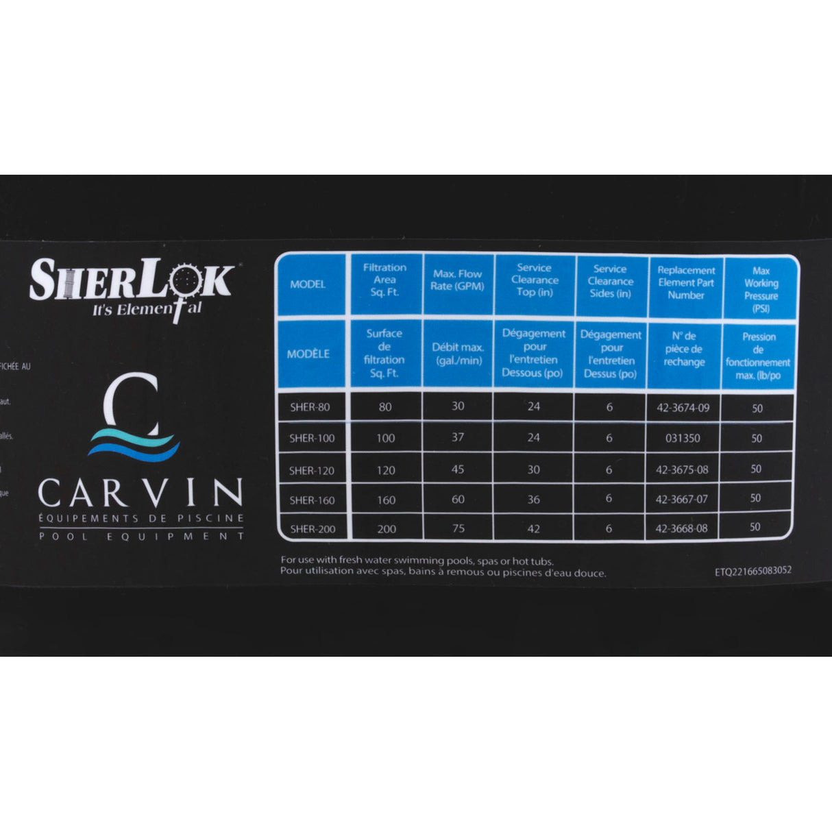 Cartridge Filter, Carvin Sherlok 160, 160sqft, 160gpm, 2"fpt : 94223810