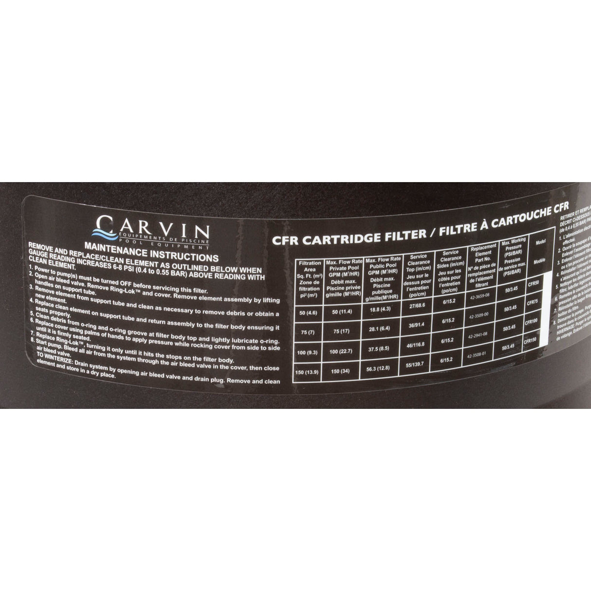 Cartridge Filter, Carvin CFR-150, 150sqft, 150gpm, 2"fpt : 94222775