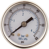 Pressure Gauge, 1/8"mpt, 0-60psi, Back Mount, Generic :