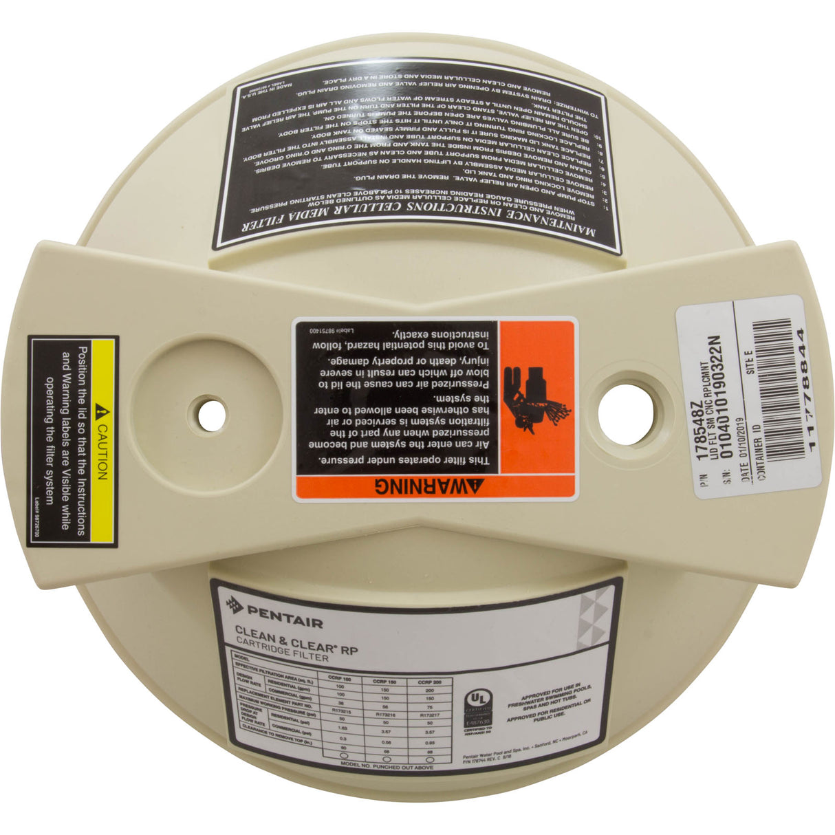 Lid Flt Sm Cnc Rplcmnt : 178548Z - Pentair - 788379852498 - PartsForSpas.com