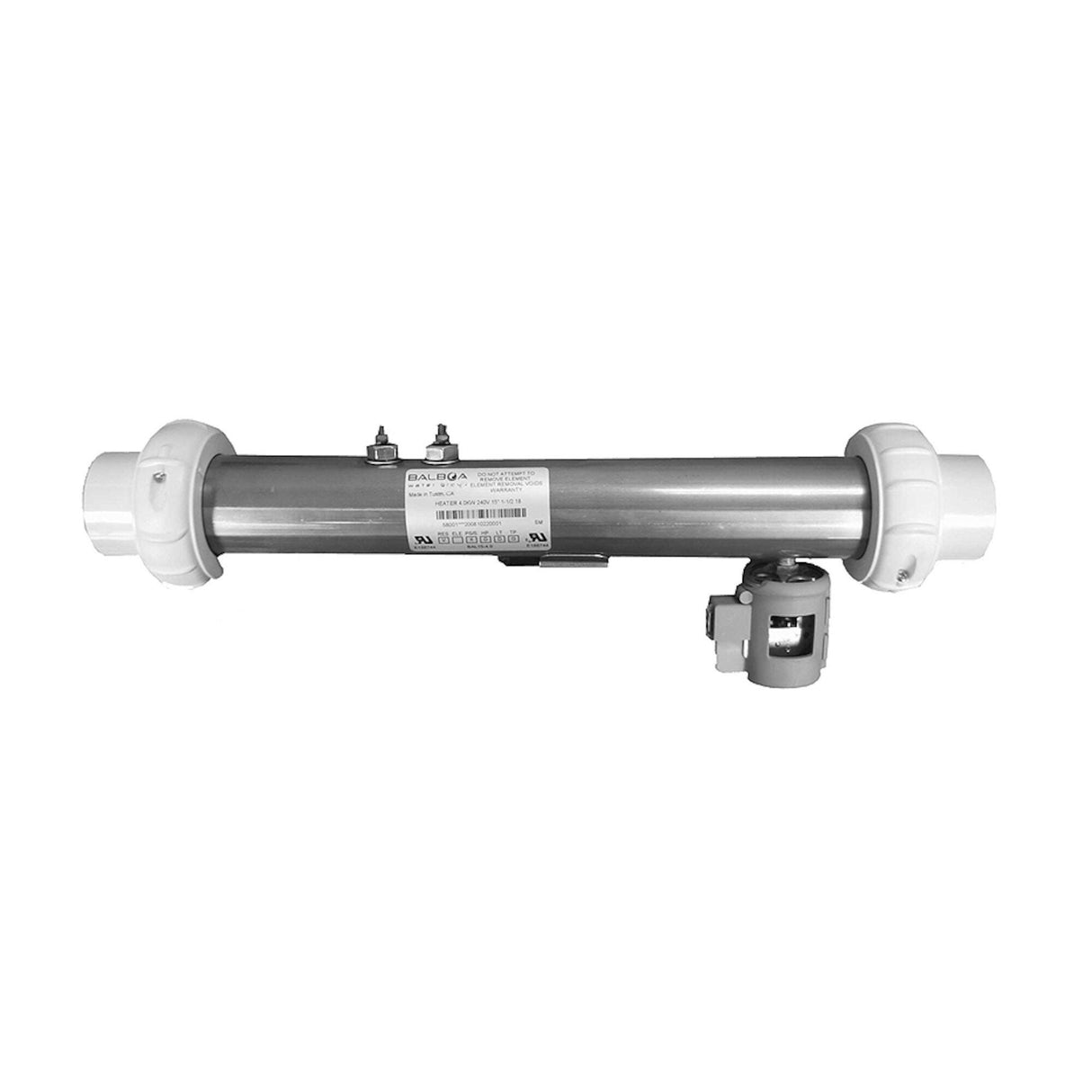 Heater Assembly, Leisure Bay, 4.0kW, 230V, 1-1/2" x 15"Long, w/Pressure Tap 180° Reverse, w/2.0 Psi Pressure Switch : 58001