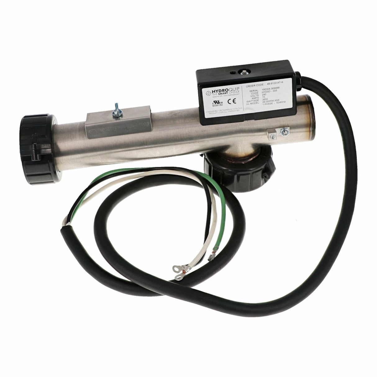 Heater Assembly, Flo-Thru, Arctic Spas "L Style", Titanium, 3.6kW, 12.7" long with Cord : 48-9122-AT-K