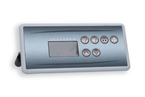 Spaside Control, HydroQuip Eco-3,Rect., 6-Button, LED, Pump1-Pump2-Blower/Aux-Light-Up-Down : 34-0197