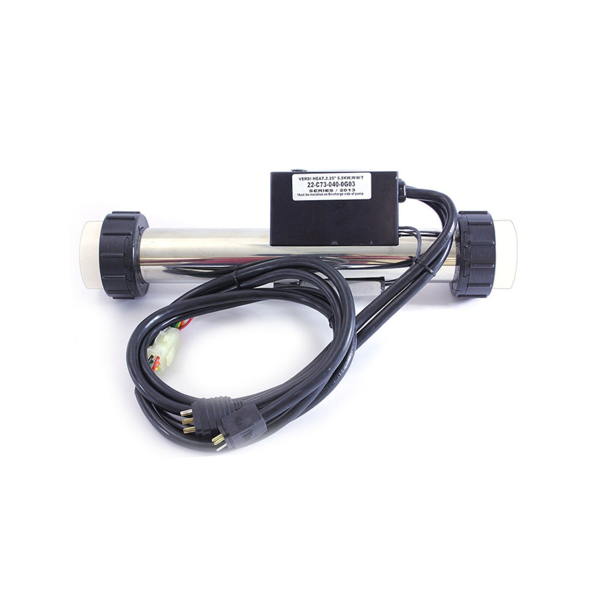 Heater Assembly, HydroQuip, Versi-Heat, 5.5kW, 230V, 2" x 15"Long, w/J&J Style Plugs, Tailpieces : 22-C73-040-0G03