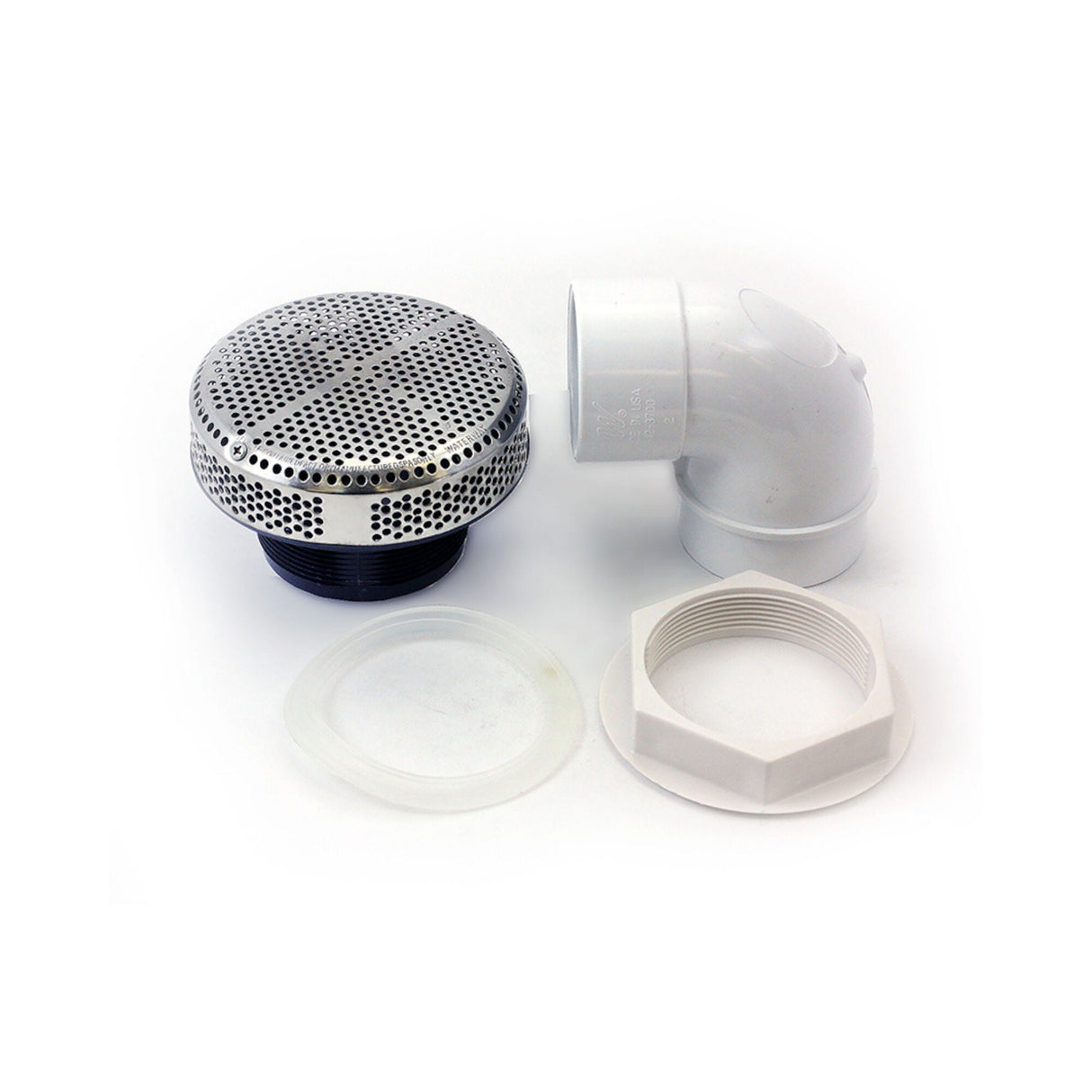 Suction Assembly, Waterway, VGB, Super Hi-Flo, 5"Dia Cover, 2"S 90° Ell, Stainless : 640-3600S-V