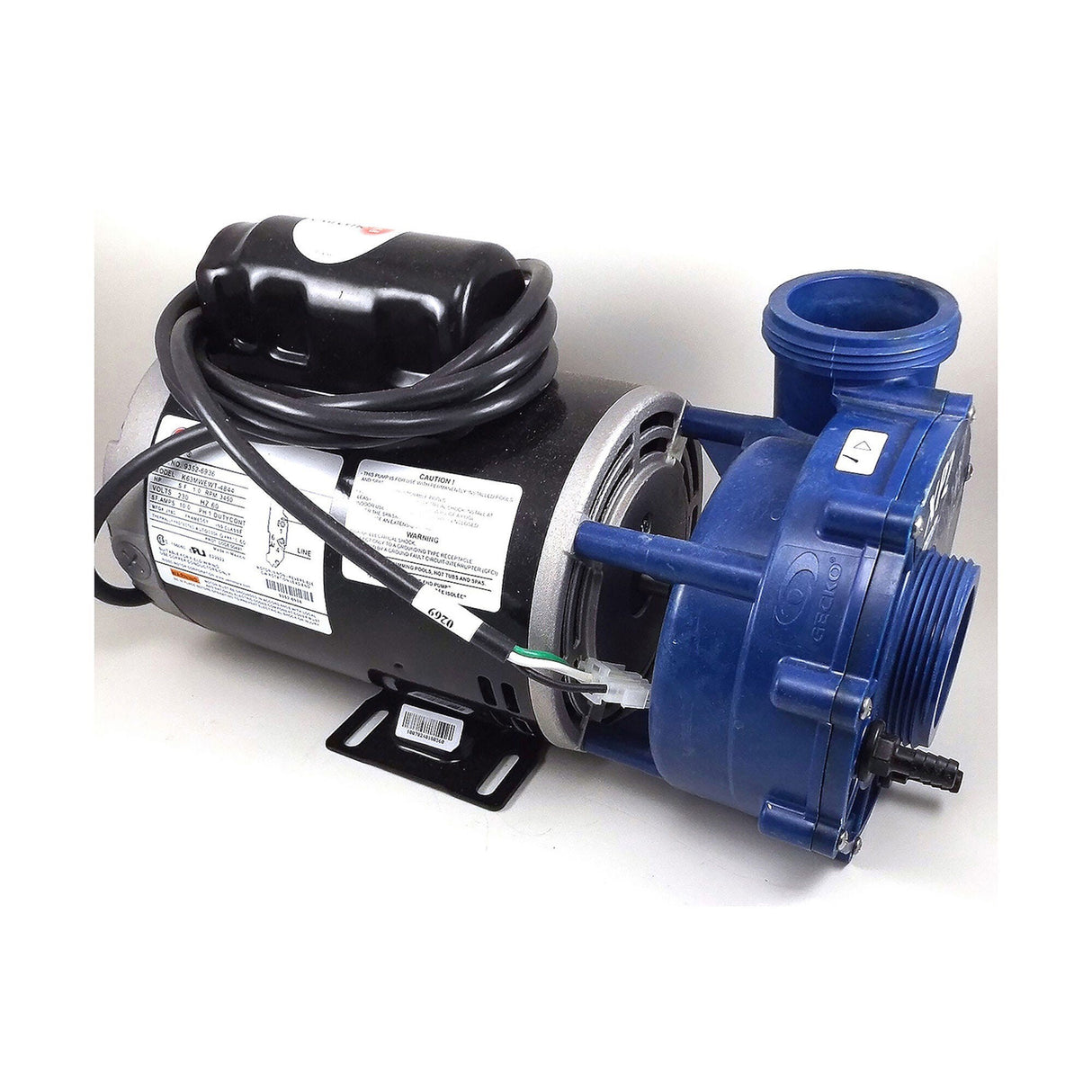 Pump, Gecko, 2018, 6Hp-230V-56Fr-1Spd, Blue W/E, 8Ft 4 Pin Amp, Unions : 07722001-2370
