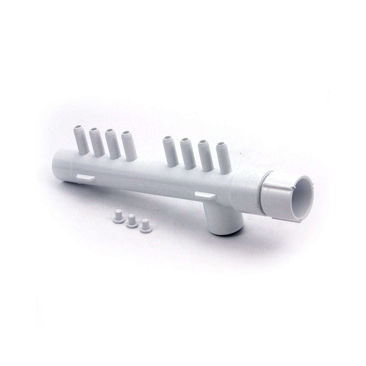 Manifold, PVC, Waterway, 1"S x 1"Spg x 1" spg x 8 3/8"SB Ports w/ 3 Plugs : 672-4370