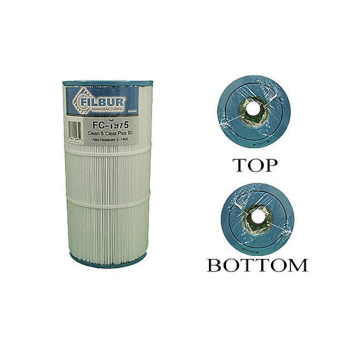 Filter Cartridge, Filbur, Diameter: 7", Length: 14-1/8", Top: 3-1/16"Open, Bottom: 3-1/16"Open, 60 sq ft : FC-1975