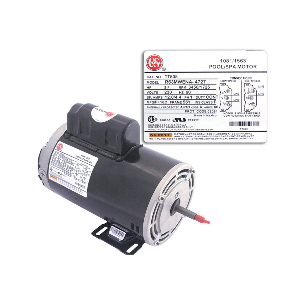 Motor, A.O.Smith, Thru-Bolt, 56-Frame, 2-Speed, 4.0HP, 230V, 12.0/3.0 Amp : B2235