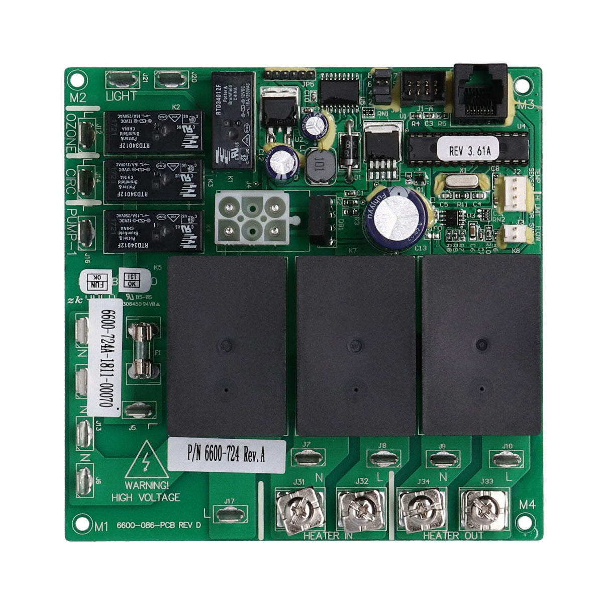Circuit Board, Sundance / Jacuzzi, LX-10, Rev 3.54+, 1999 +, w/3 Big Relays, 1-Pump, w/Circ Pump : SD6600-286