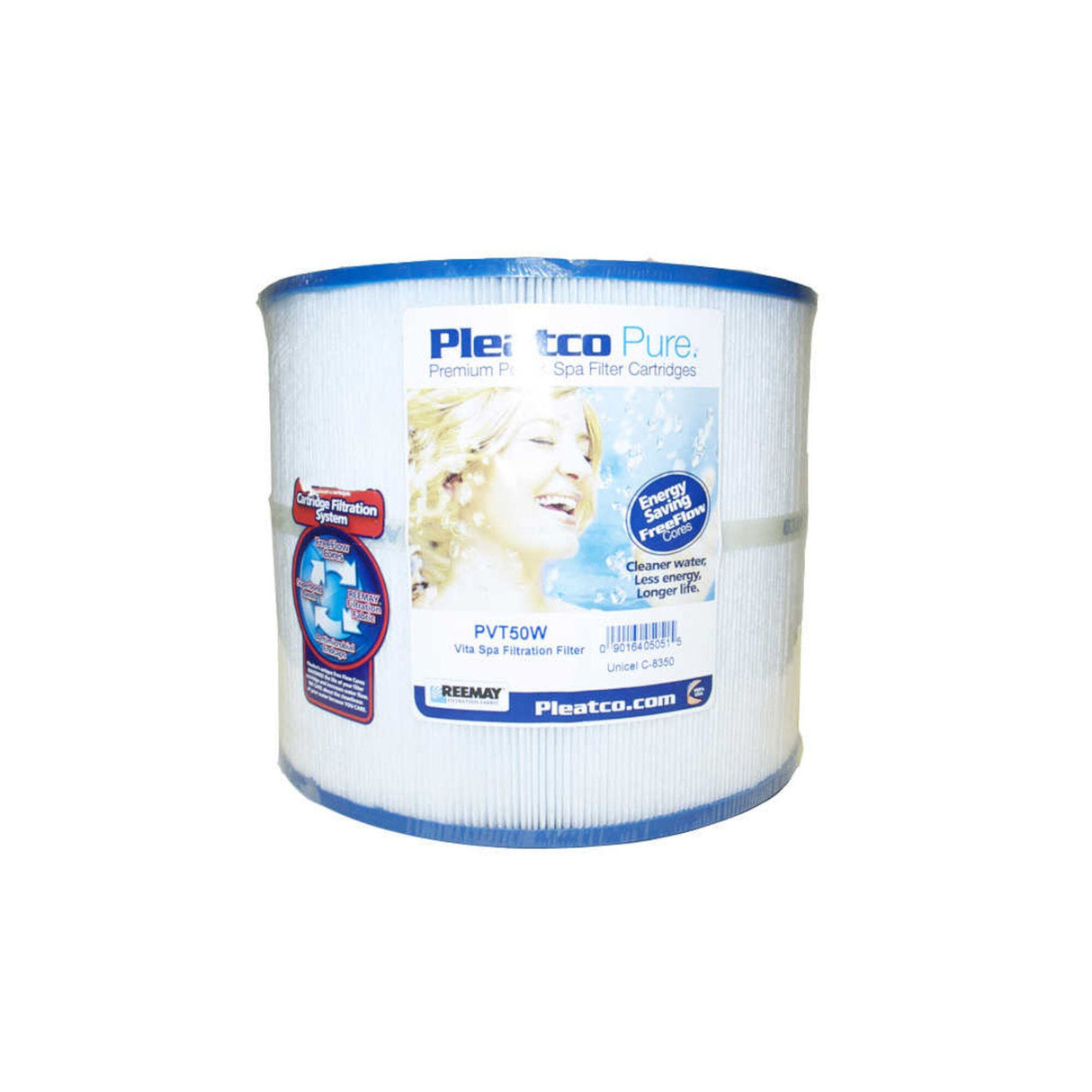 Filter Cartridge, Pleatco, Diameter: 8-1/2", Length: 7-1/8", Top: 1-7/8" Open, Bottom: 2-3/8" Keyed, 50 sq ft : PVT50W