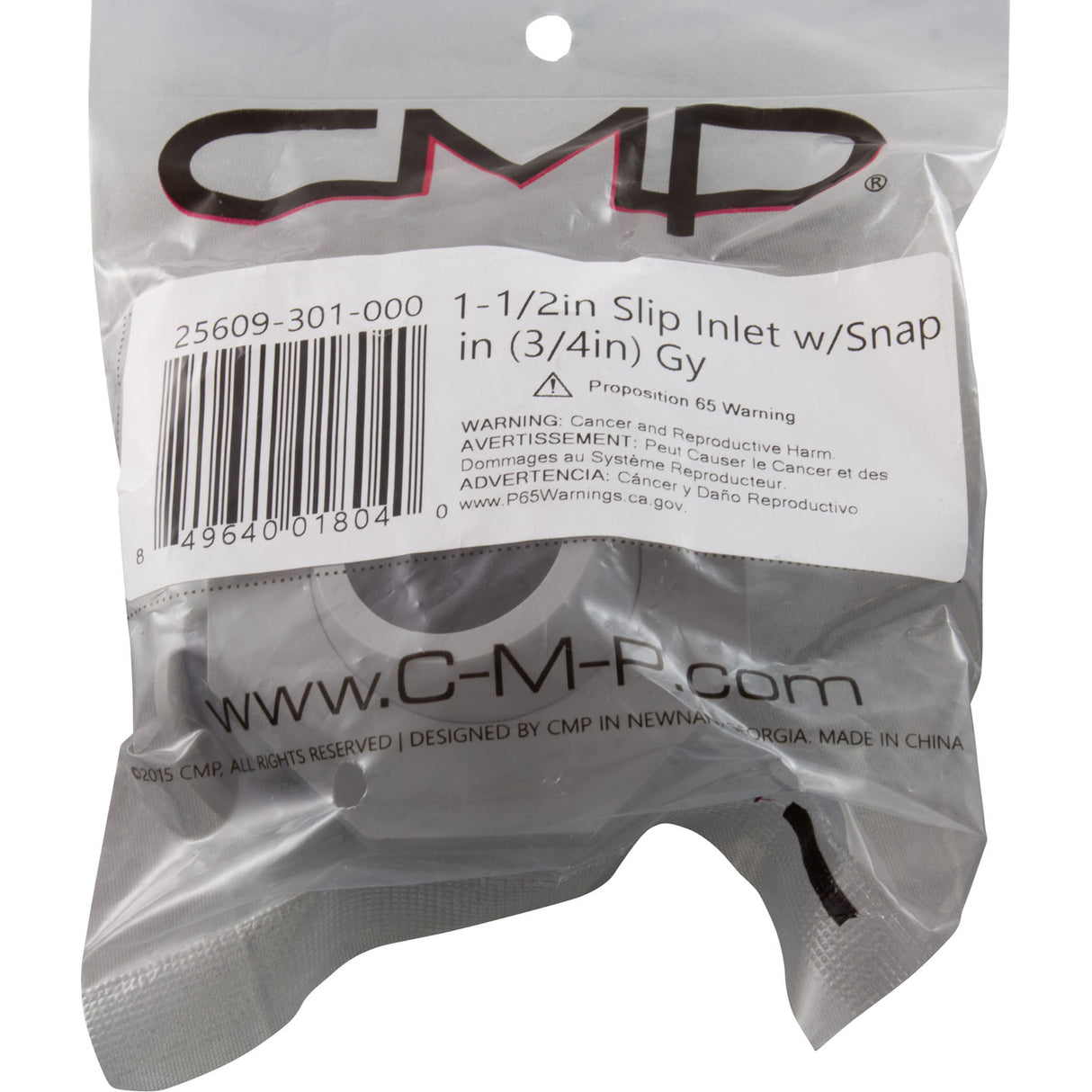 1-1/2In Slip Inlet W/Snap In (3/4In) Gray : 25609-301-000