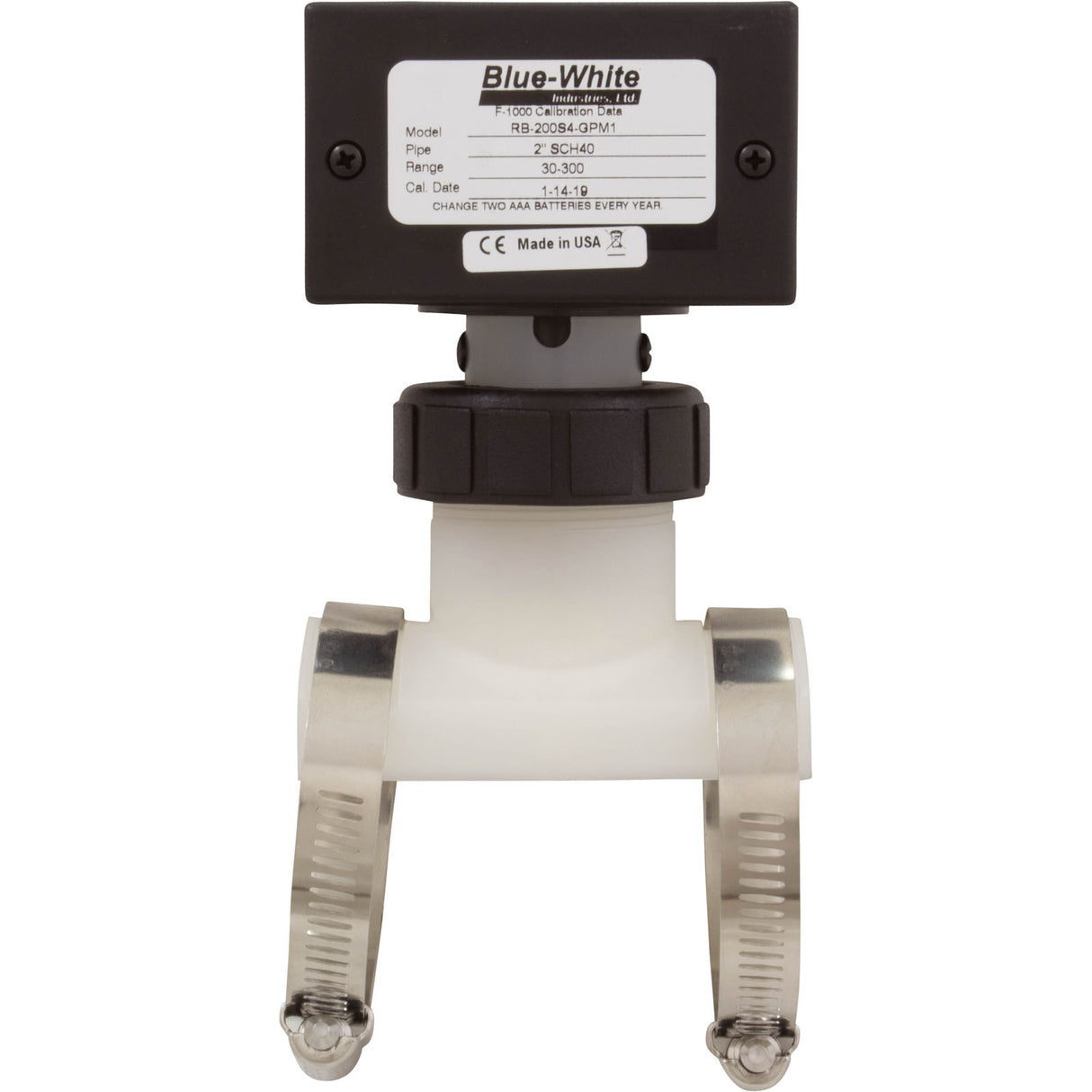 Flow Meter, Blue-White, F-1000, Digital, 2" PVC, 30-300 gpm : RB-200S4-GPM1 - Blue-White Industries, Ltd - RB-200S4-GPM1 - PartsForSpas.com