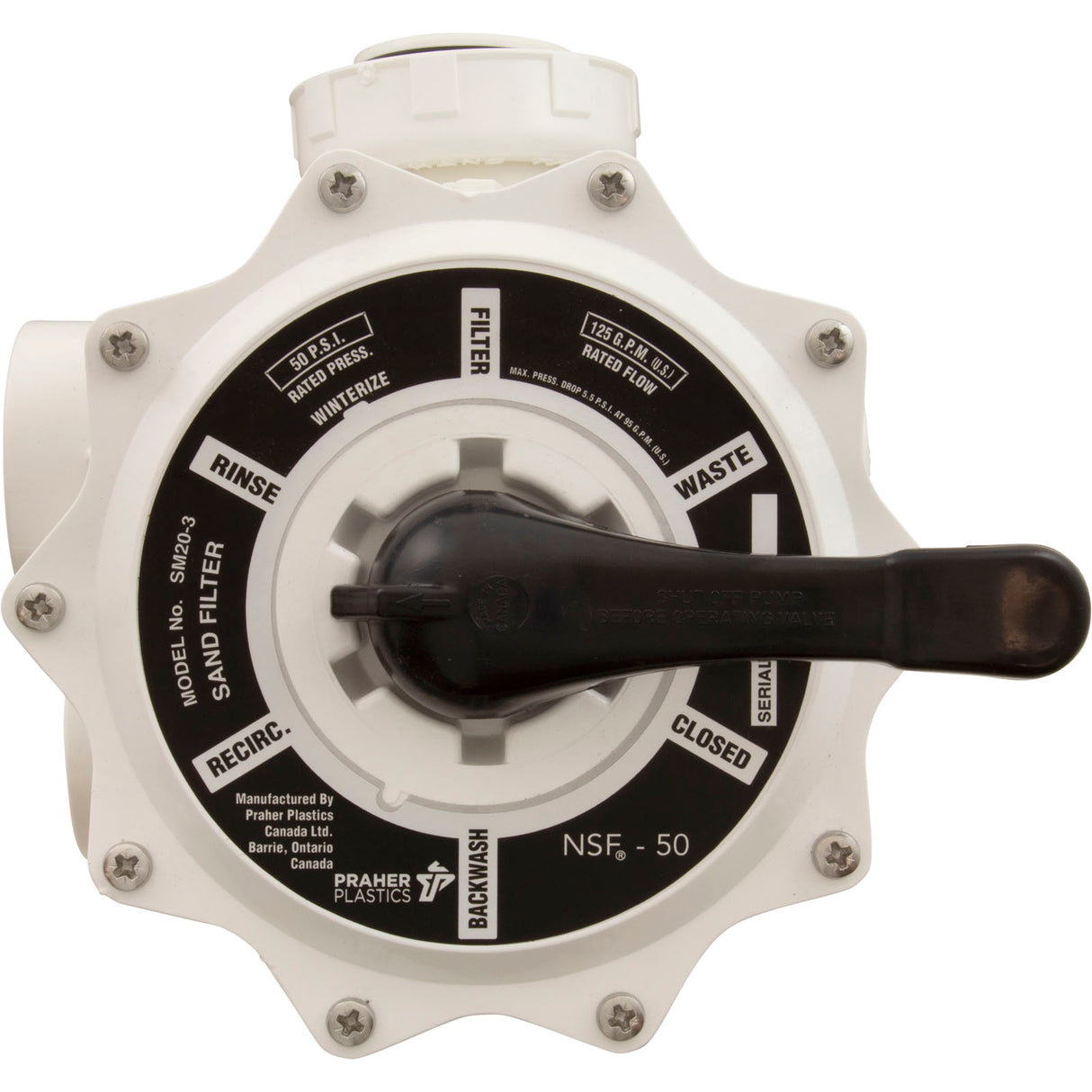 Multiport Valve, Praher SM2-PP3, 2", with PacFab Plumbing : SM2-PP3 - Praher Canada Ltd - 1088553100162 - PartsForSpas.com