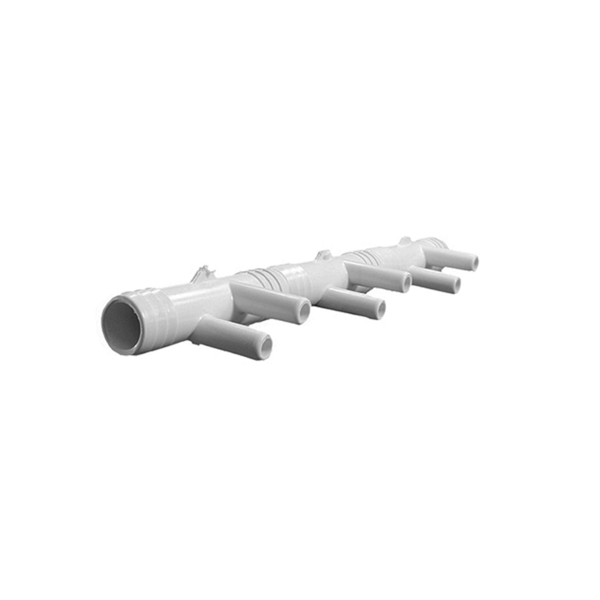 Manifold, PVC, Waterway, 2, 4, 6 Port, 6 3/4"RB x 6 3/8"SB w/ 1 End Plug : 672-7190
