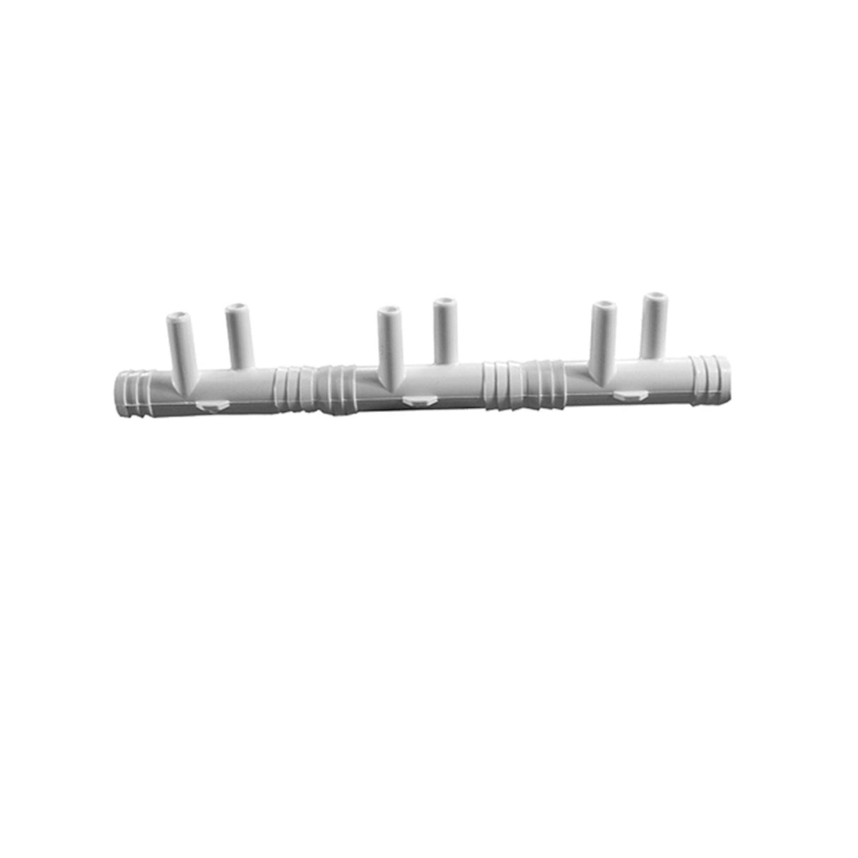 Manifold, PVC, Waterway, 2, 4, 6 Port, 6 3/4"RB x 6 3/8"SB w/ 1 End Plug : 672-7190