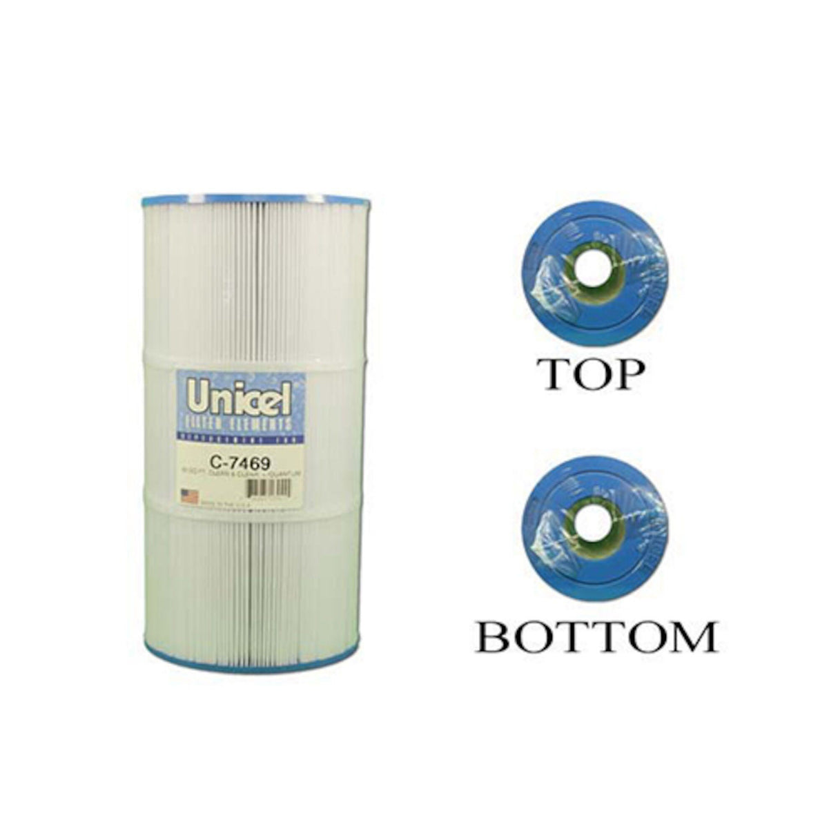 Filter Cartridge,UNICEL,60 Sq Ft,7"OD x 14-1/8"Long Top:3"ID,Bottom:3"ID : C-7469