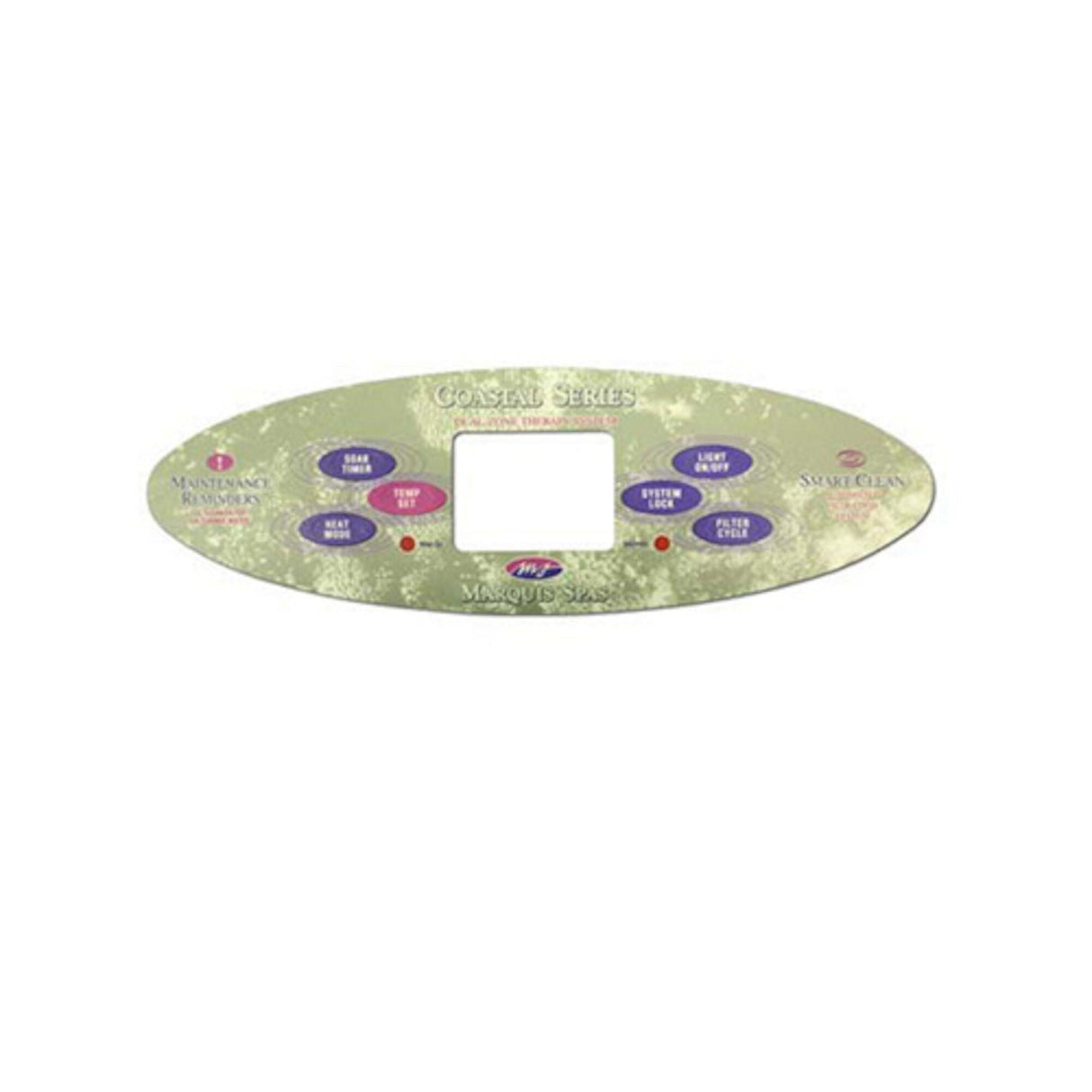 Overlay, Spaside, Marquis Balboa MTS97/99, Serial Standard, Oval, 6-Button, Soak Timer,Temp Set-System Lock : 650-0493
