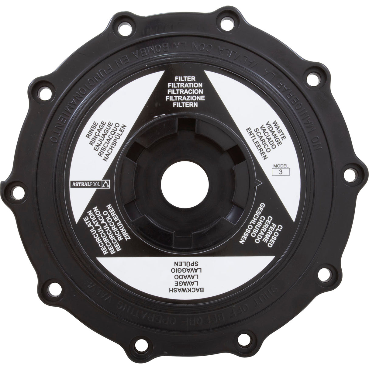 Valve Lid, Astral, Black Top 2" Multiport Valves, with Label : 4404120403 - Astral Products, Inc. - 842038210472 - PartsForSpas.com