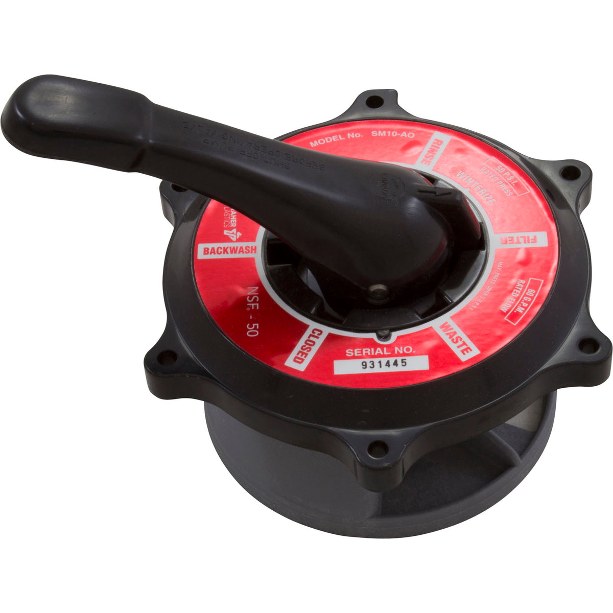Lid Assy, Praher ABS Top/Side Mount Valves, 1-1/2", Blk, 60gpm : E-50-S1B - Praher Canada Ltd - E-50-S1B - PartsForSpas.com