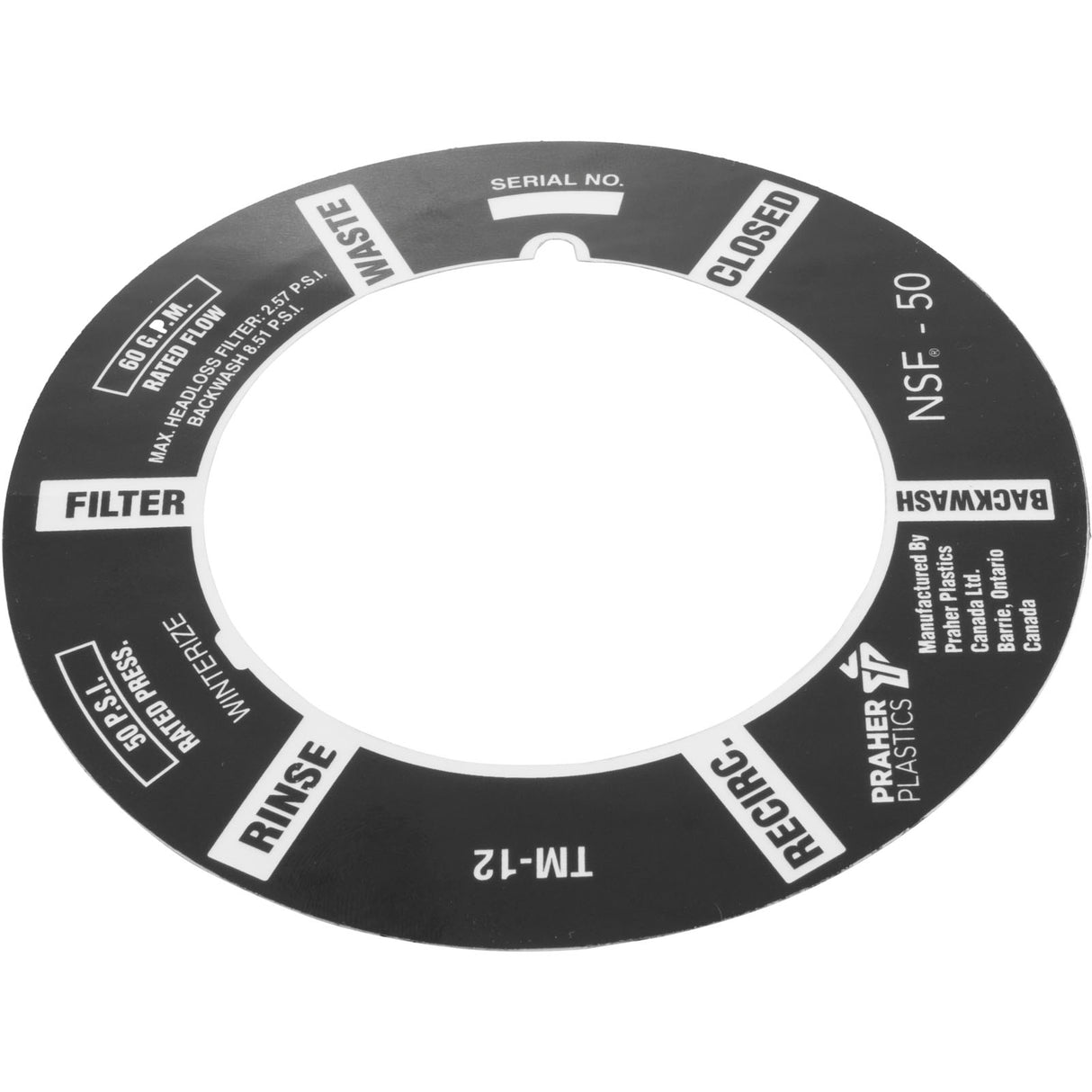 Decal, Praher ABS 1-1/2" Top Mount Valve : E5-T1 - Praher Canada Ltd - E5-T1 - PartsForSpas.com