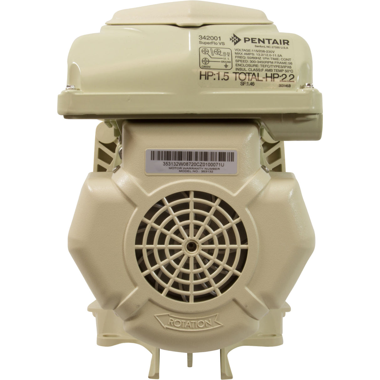 Pump, Pentair SuperFlo VST, 1.5hp, 115/208-230v, Var-Spd, Almond : 342002