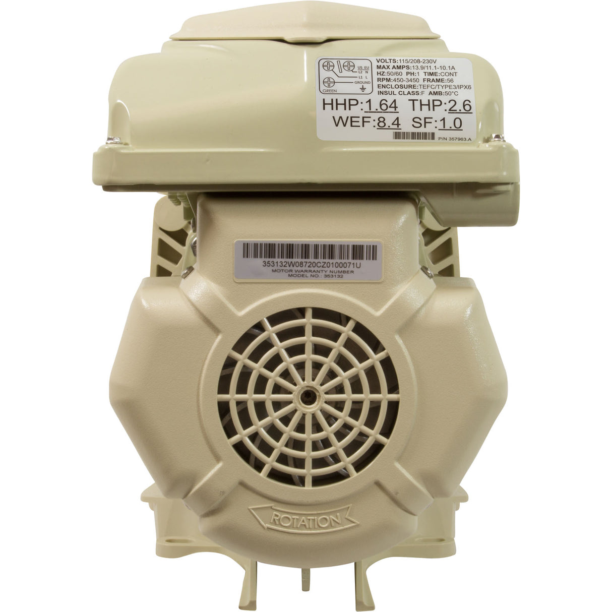 Pump, Pentair WhisperFlo VST, 2.6thp, 115v/208-230v, 2", EC : EC-011533