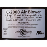 Blower, Air Supply Comet 2000, 1.5hp, 115v, 8.3A, 4ft AMP : 3215131