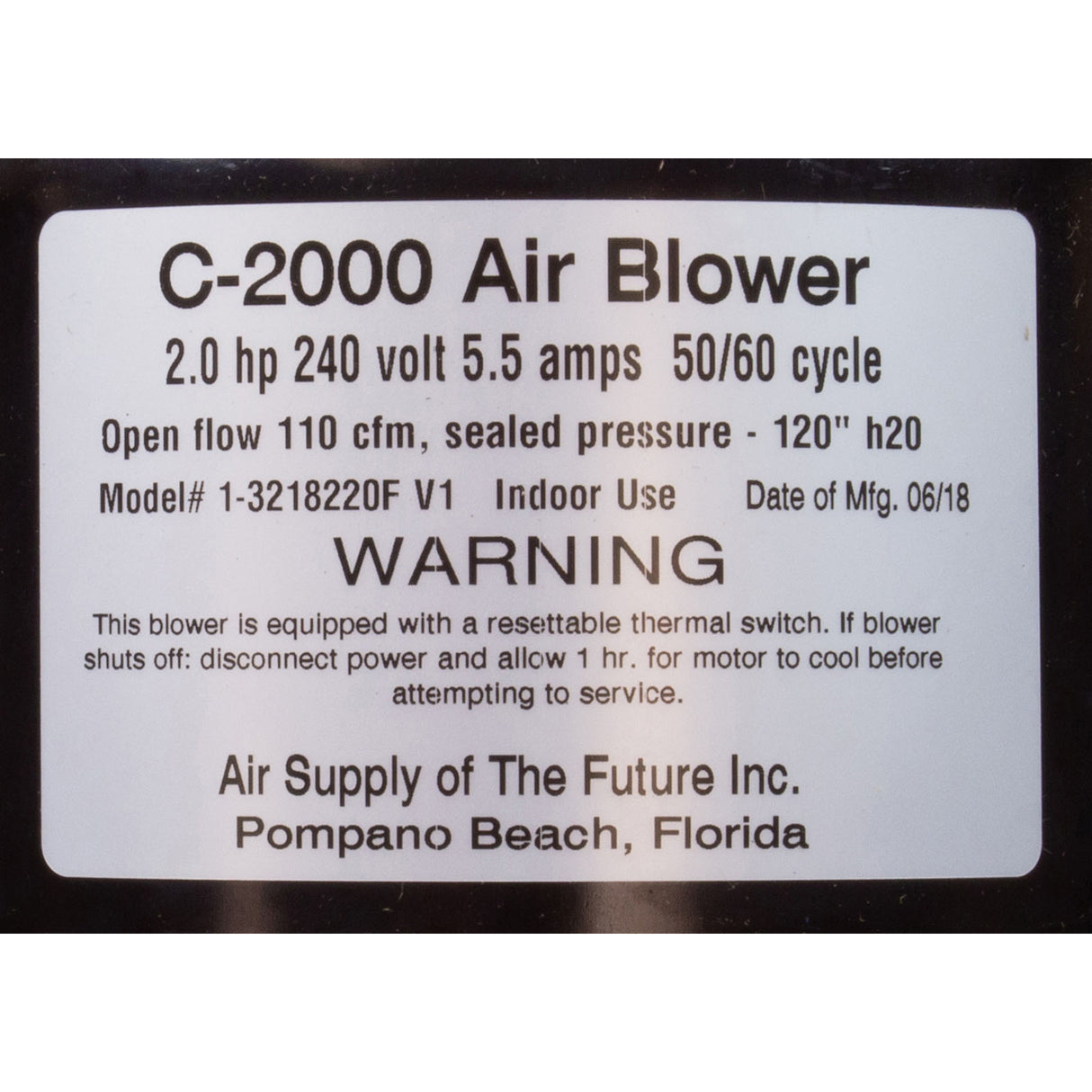 Blower, Air Supply Comet 2000, 1.5hp, 230v, 4.2A, 4ft AMP : 3215231