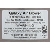 Blower, Air Supply Galaxy V2, 1.0hp, 230v, 3.0A, Hardwire : 6510231