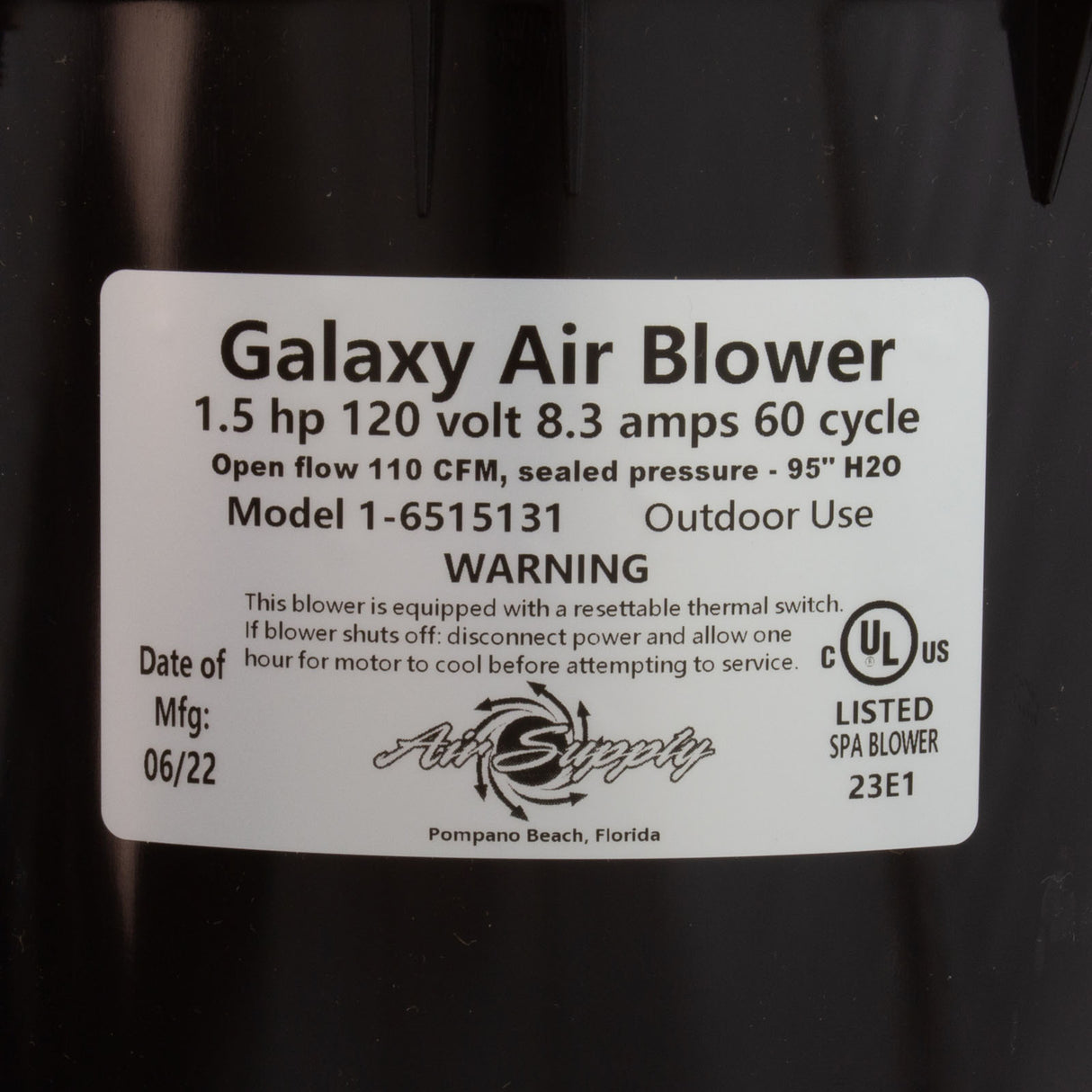 Blower, Air Supply Galaxy Pro, 1.5hp, 115v, 7.4A, Hardwire : 6515131