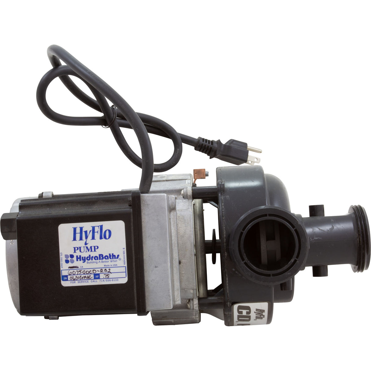 Pump, Bath, Hydrabaths HyFlo, 0.75hp, 115v, w/Cord, & Switch : 607500CD-RS2